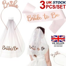 3PC Bride To Be Hen Party Night Out Accessories Bride Veil/ Headband Tiara/ Sash
