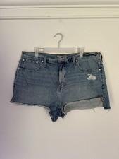 MADEWELL Relaxed Denim Shorts Womens 32 Distressed Light Wash Raw Hem Cotton