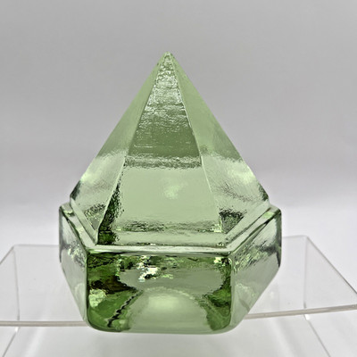 Vintage 6 Side Deck Prism Green Glass Nautical Pyramid Paperweight 5'' tall 3 lbs