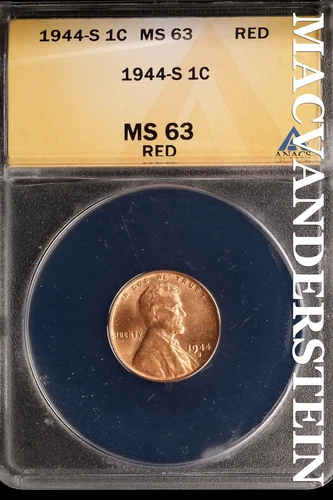 1944-S Lincoln Wheat Cent - ANACS MS 63 Red - Scarce  No Reserve  #SLK662