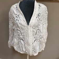 VINTAGE LIM'S WHITE COTTON CROCHET FULL ZIP BOMBER JACKET PETITE XL GORGEOUS