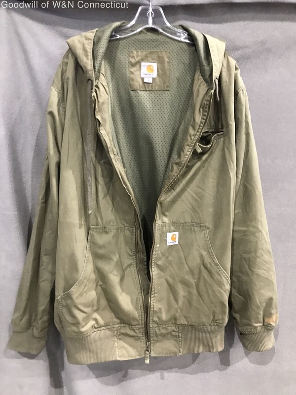 Carhartt Green Full Zip Hooded Mesh Lined Canvas Utility Jacket Sz 2XL