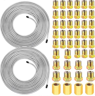 smseace 2 Sets 25 FT 3/16''+1/4'' Brake Line Kit with Brake Lines Fittings,4 Sets
