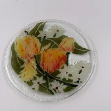 Peggy Karr Fused Glass Plate Flowers 8" Artist Signed, Tulips, Salad Plate