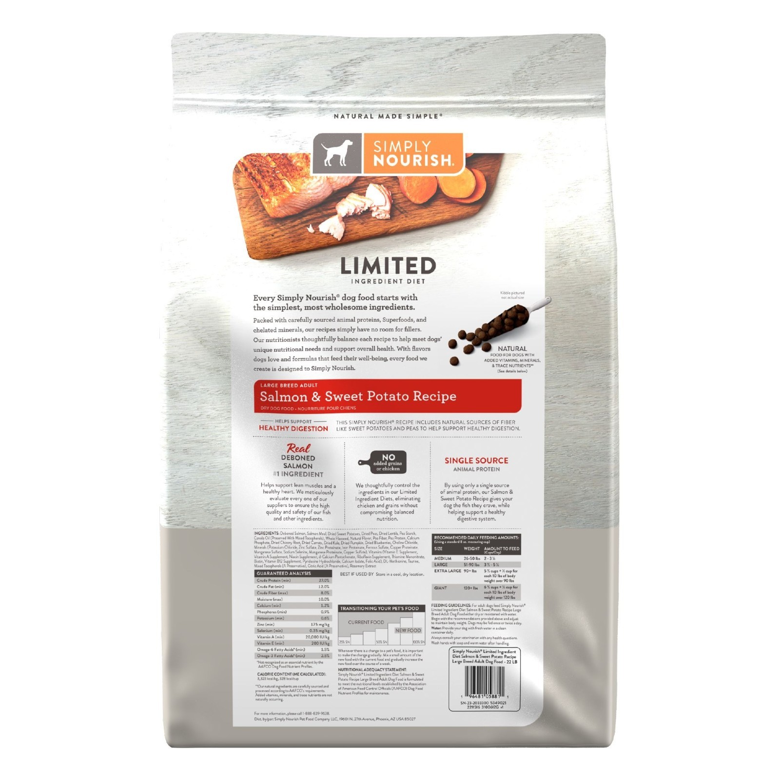 Simply Nourish Large Breed Adult Dog Food - Salmon & Sweet Potato Recipe 22 Lb