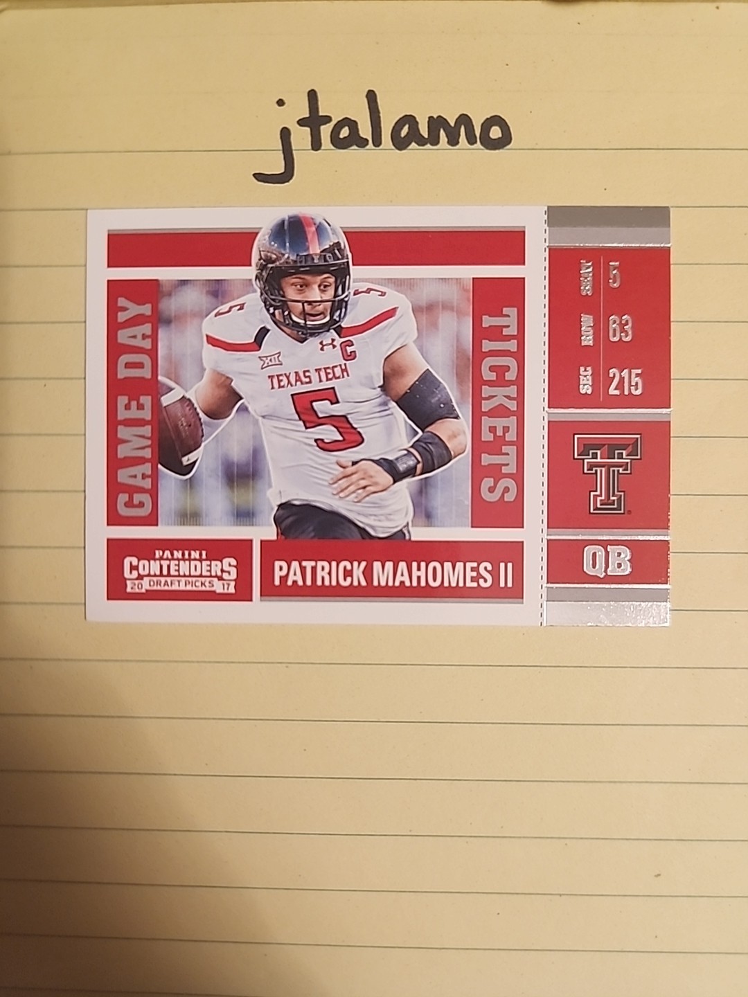 2017 Panini Contenders Draft Picks Patrick Mahomes II RC Game Day Ticket #15