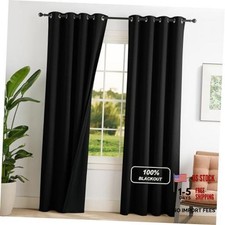 100 out Curtains for Bedroom, Room Darkening 52"W x 84"L Pack of 2 Black