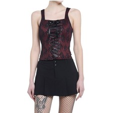 NWT Hot Topic Burgundy Black Lace Up Girl Corset Top Gothic Grunge EMO XL Witchy