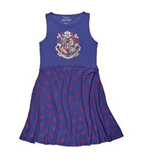 Women Harry Potter All Over Print Hogwarts Crest Collar Sun Dress Size Large NWT