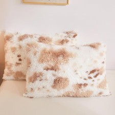 2 Pack Cow Print Off White Shaggy Plush 26" x 20" Pack of 2 Cow Print Beige