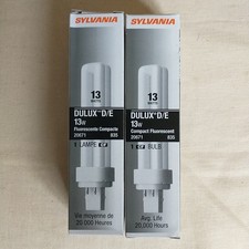 SYLVANIA 20671 Dulux D/E 13W Compact Fluorescent Bulb NEW opened box Set Of 2