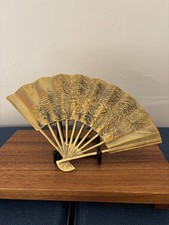 Solid Brass Oriental Asian Fan Wall Hanging Phoenix Bird Florals