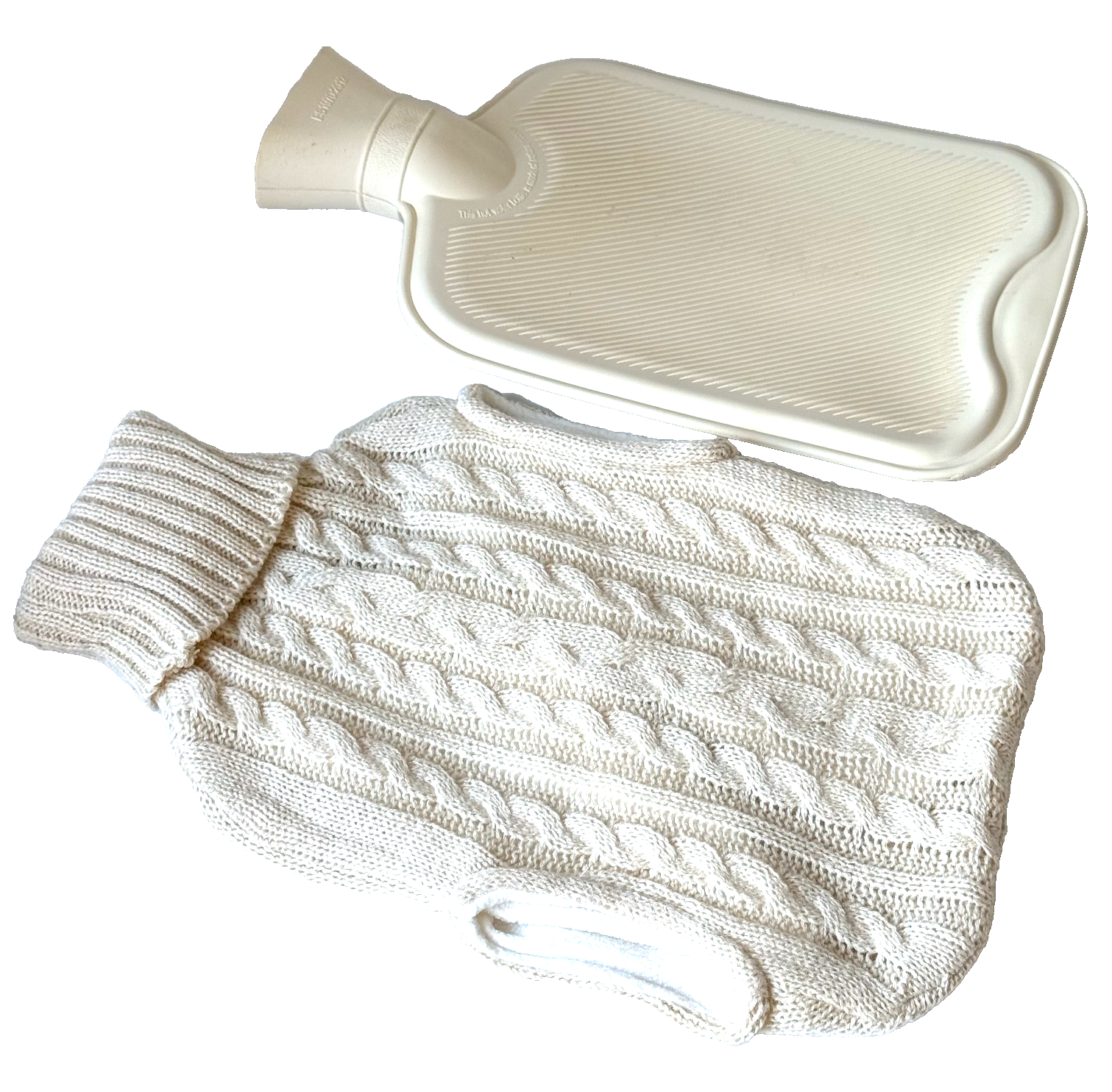 Cream 2L Hot Water Bottle with Removable Soft Knitted Cover Heat Therapy Pockets