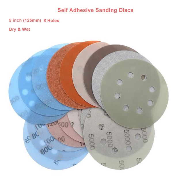 5"(125mm) 8 Hole Self Adhesive Sanding Discs Dry Wet Polishing Pad Grit