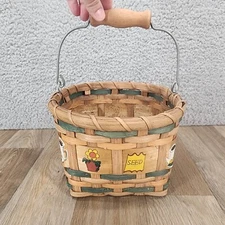 Vintage Woven Basket with Handle Rustic Farmhouse Decor Seed Flower Pot Design