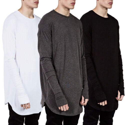 Men's Casual Long Sleeve T-shirt Thumb Hole Loose Pullover Hip Pop Top Fashion  - Picture 1 of 10