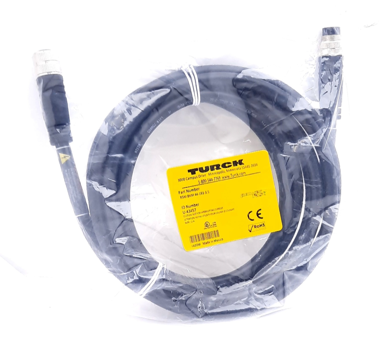 Turck BSM BKM 44-193-3.5 Double-Ended Cordset Male Connector to Female Connector