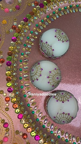 Mendhi thaal henna Asian Wedding candles thaal pink gold Pakistani Wedding - Picture 4 of 14