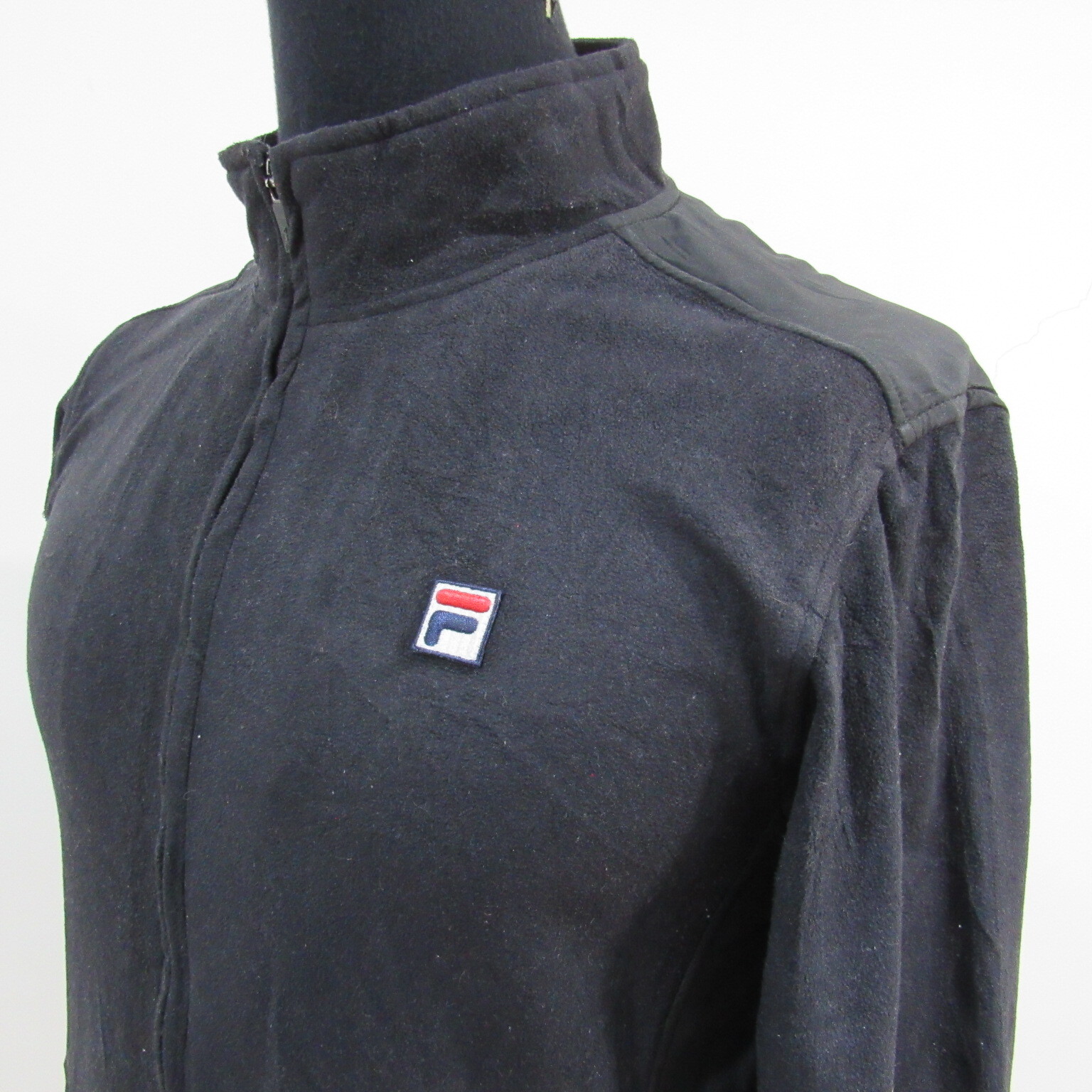 Fila giacca in pile da uomo nera circonferenza petto 40 42 UK M REF (Y02730)
