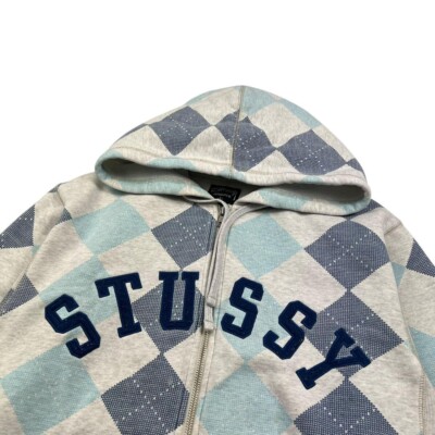 Vintage Stussy Chequered Zip Up Hoodie - Large | eBay UK