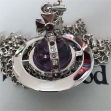 Vivienne Westwood Small Orb Necklace Rhinestone Purple Near Mint