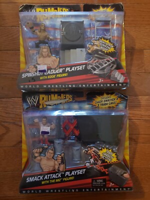 WWE RUMBLERS - Lot of 2 Spin Shot Ladder &  Smack Attack Play Sets Rough Packagi