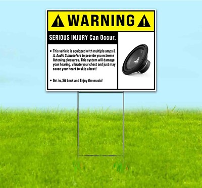 WARNING CAR AUDIO FUNNY SPEAKER 18x24 Yard Sign Corrugated Plastic Bandit USA