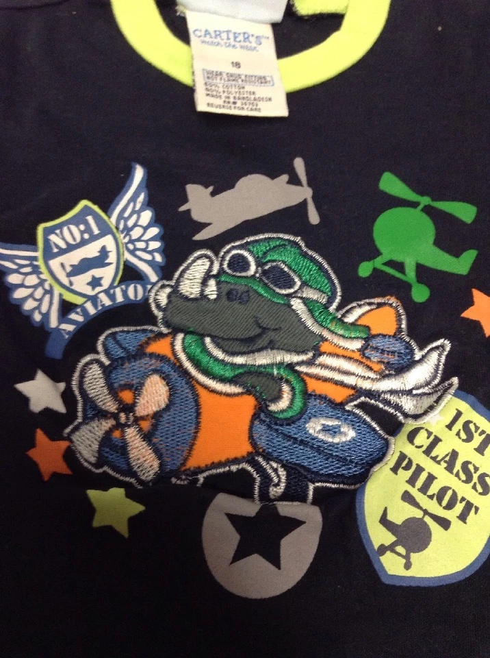 Carter's 18 month Navy Blue Graphic planes & Pilot T-shirt EUC - Image 3 of 4