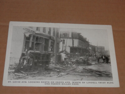 ST. LOUIS MO - 1927 ERA UNUSED POSTCARD - TORNADO DAMAGE  LINDELL TRUST BUILDING