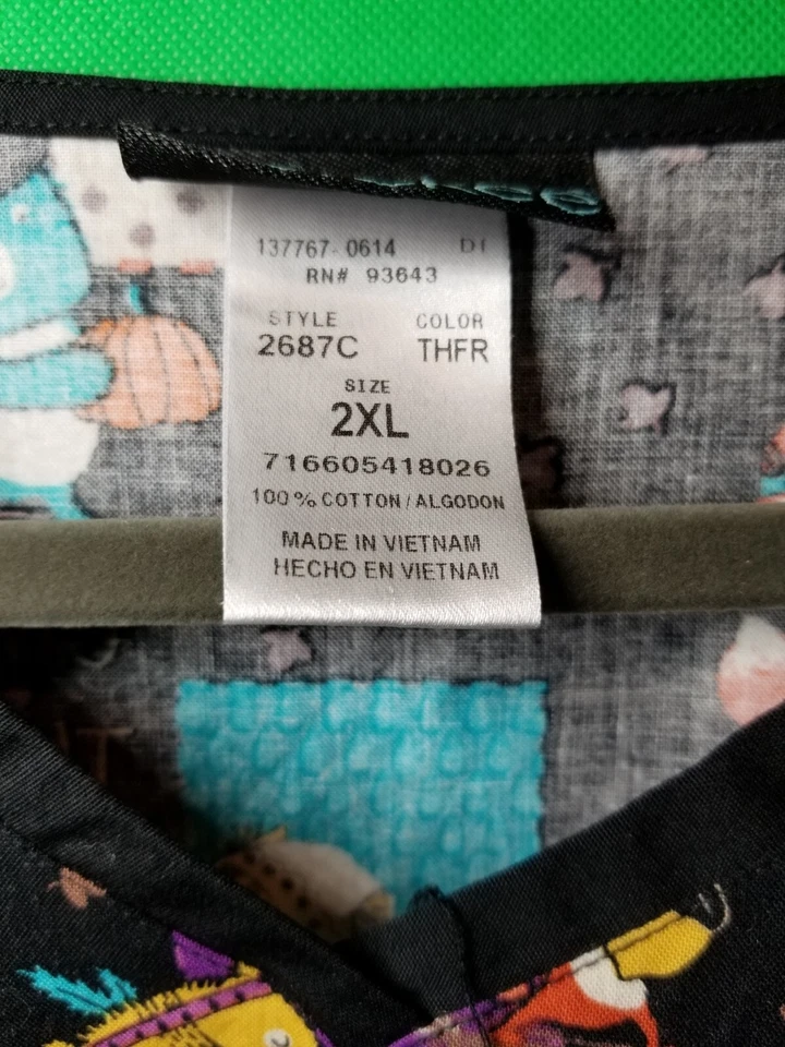 Cherokee Black Thanksgiving Scrub Top Nursing Medical Vet Turkey Fall Womens 2X - Image 4 of 4