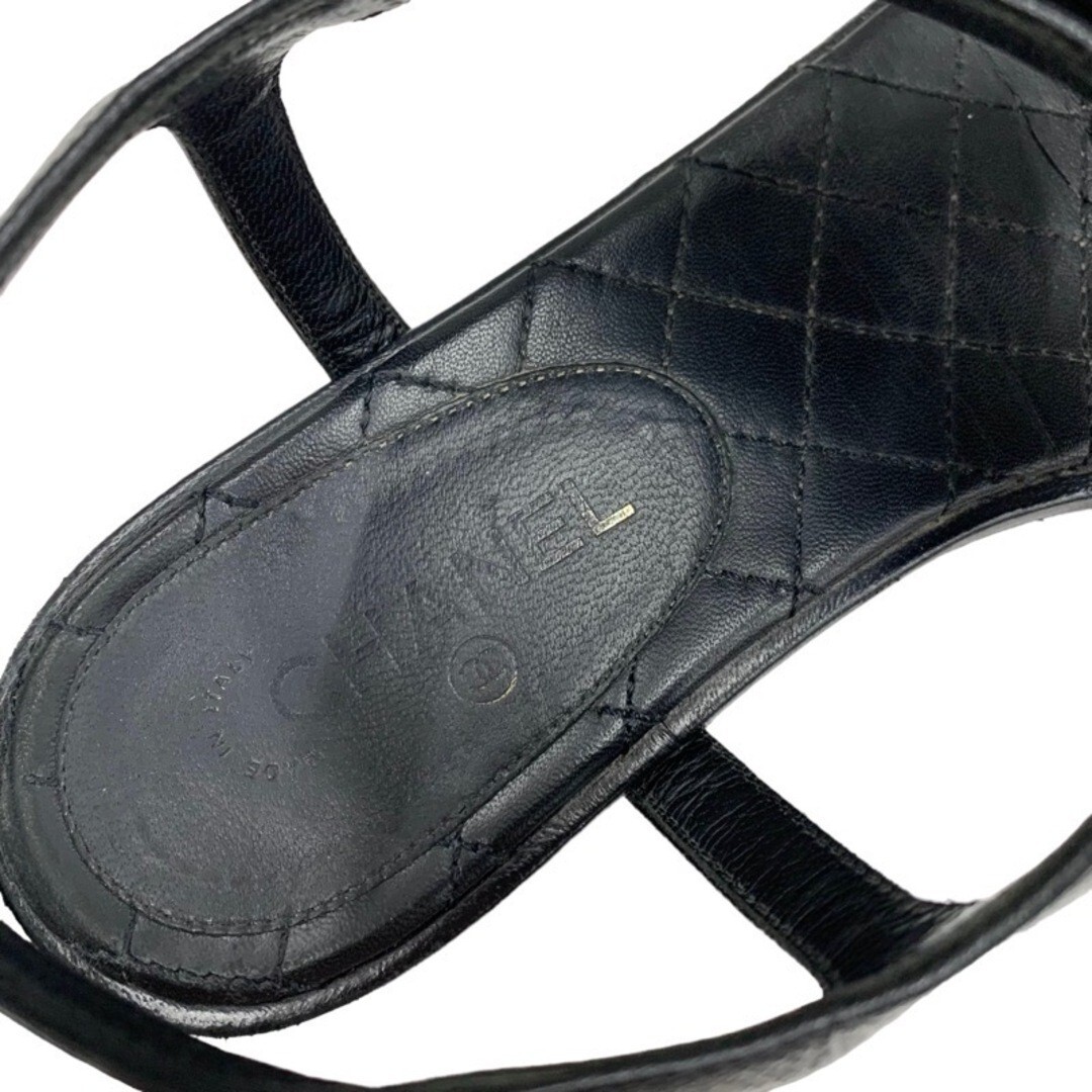 CHANEL Sandals Shoes Leather Black Gold Thong Sandals Size35 CHANEL Sandals Shoes Leather Black Gold Thong Sandals Size35