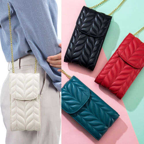 Women Leather Crossbody Chain Bag Phone Holder Card Organizer Wallet 7*3*1.3in