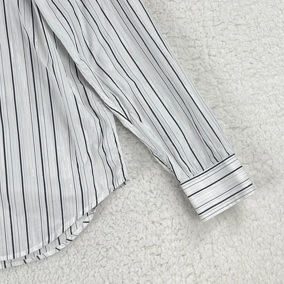 Camisa con botones Guess by Marciano para hombre XL blanca a rayas manga larga algodón lúrex Foto 4 de 4