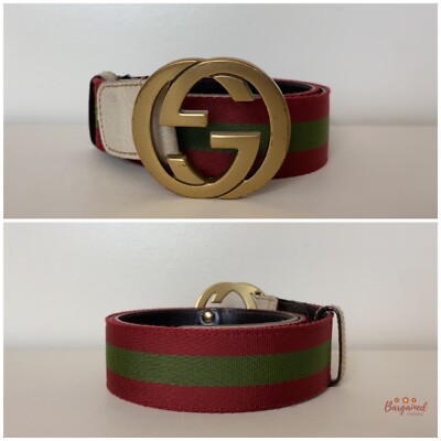 Authentic Gucci Red/Green Web Leather Gold Interlocking G Authentic Gucci Red/Green Web Leather Gold Interlocking G