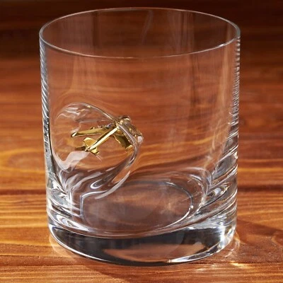 Glass with Airplane, Aviation Glass, Gift For Pilot,Whiskey Glass,Glass Plane