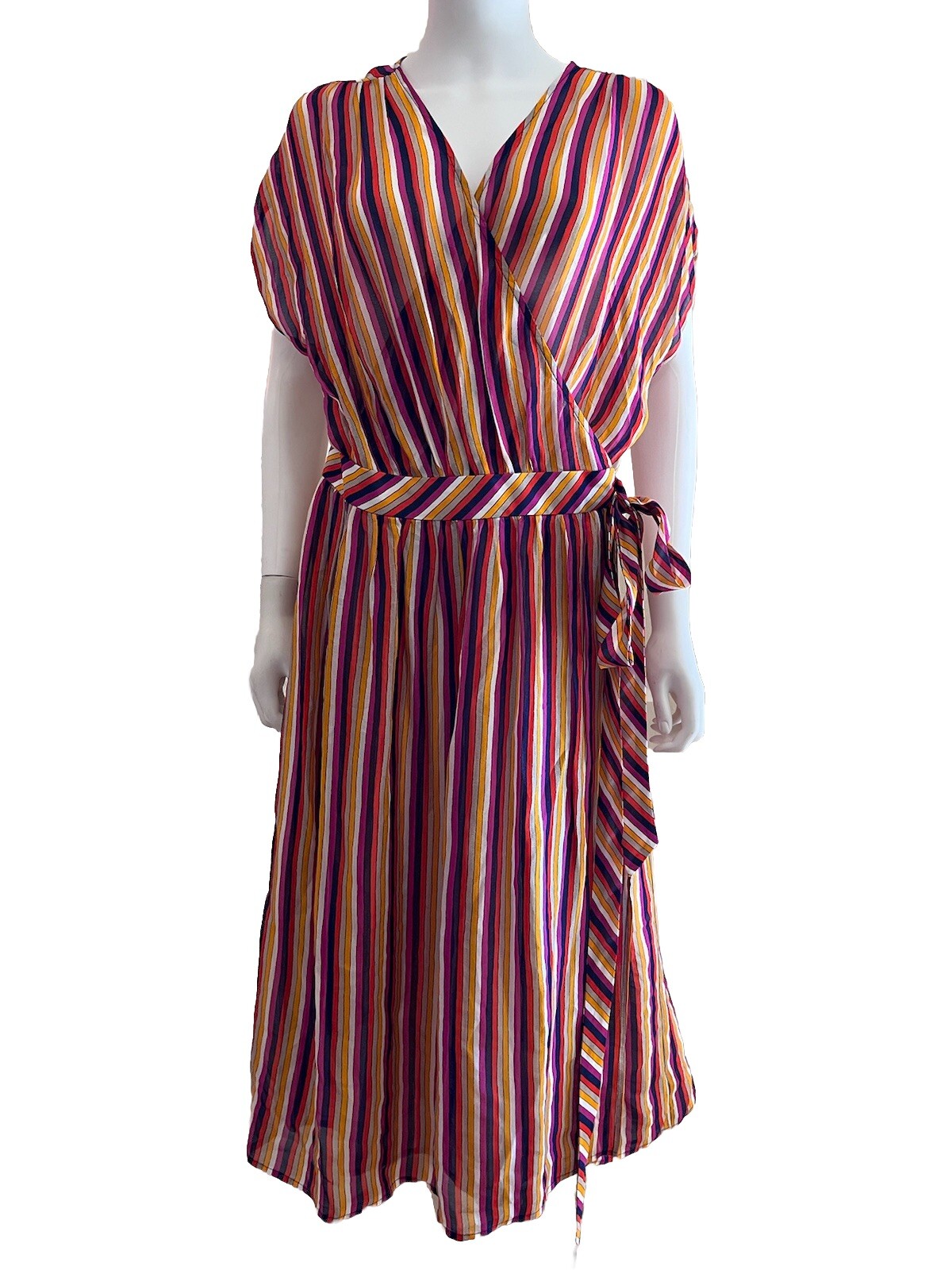 TRINA TURK Cult DESIGNER Airy Chiffon Colorful Striped Mid Long Dress 12