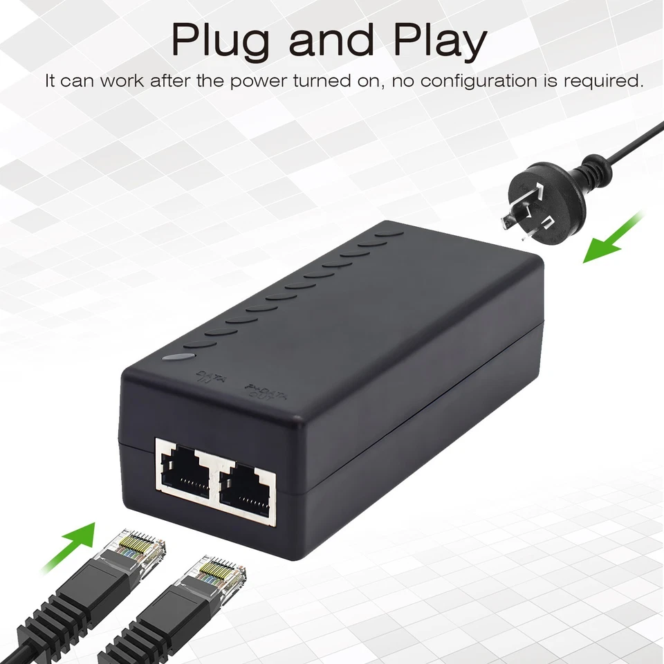 Gigabit PoE Injector 30W ethernet 48V IEEE 802.3at/af Up to 100M for CCTV Camera - Image 3 of 4