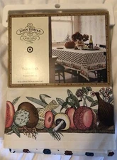 JOHN DERIAN 60x104 Block Printed TABLECLOTH Fall Flowers Fruit COTTON LINEN New!