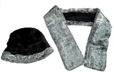 UNITALLA Matching Faux Fur Woman's HAT & SCARF Black & Gray Once Size Fits Most