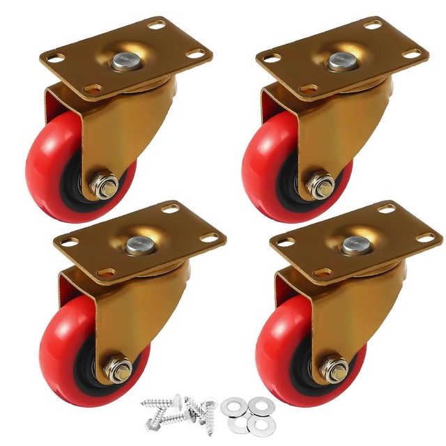4 Pack 3" Heavy Duty Swivel Plate Red PU Caster Wheels w/ Hardware Kit