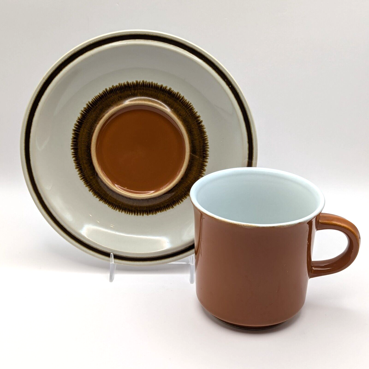 VTG Japanese Stoneware Cup & Saucer Set x6 Creamer & Sugar Retro