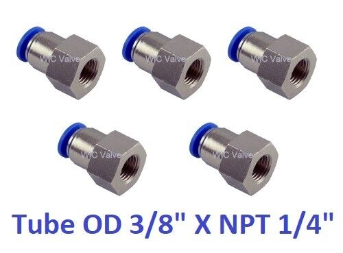 Female Hose Connector Tube OD 3/8 X NPT 1/4 Air Push In Fitting 5 Pieces - Picture 1 of 1