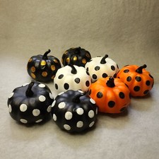 8 Mini Halloween Foam Pumpkins Glitter Dots 2"x2.5" Holiday Craft Decor