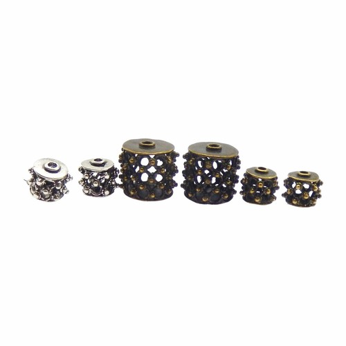 6 Assorted Brass Filigree Drum Cylinder Loose Spacer Bead Necklace Bracelet DIY - Picture 2 of 9