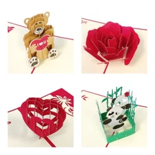 Wrapables® 3D Pop-Up Greeting Cards (Set of 4), Panda, Bear, Heart, Rose Bloom