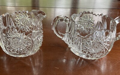Vintage Brilliant Cut Glass Heavy Crystal Creamer & Sugar