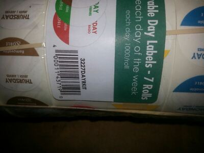 Noble 3227DAYRKIT 1in Removable Day of Week Food Rotation Label 7 Rolls FIFO Set