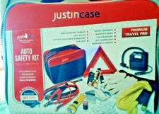 Justin Case Premium Travel Pro Auto Safety Kit with 12V tire pump, Model:JCPTP14