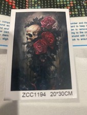 5D DIY Artificial Diamond Wall Art Painting Kit Craft Skull w/Red Rose