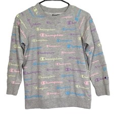 CHAMPION MULTI COLOR LOGO CREW NECK PULLOVER LONG SLEEVE SWEATSHIRT GIRL  S L
